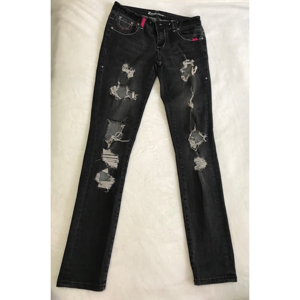 GREAT QUALITY DISTRESSED BLACK GRAYISH JEANS